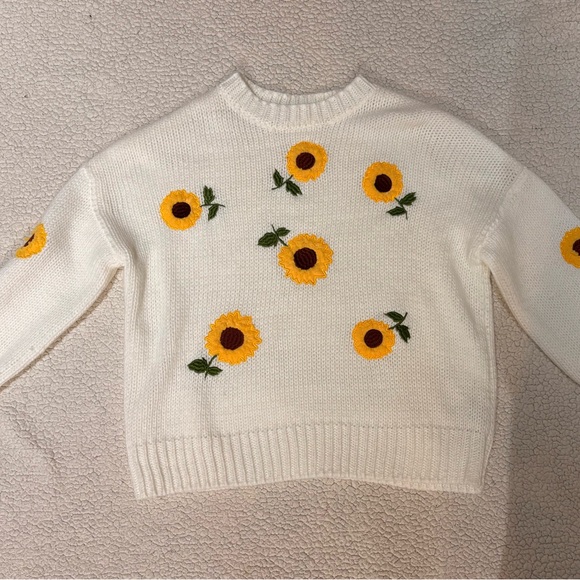 Sunflower Embroidered White Sweater - Picture 2 of 2